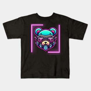 neon cyberpunk bear graphic Kids T-Shirt